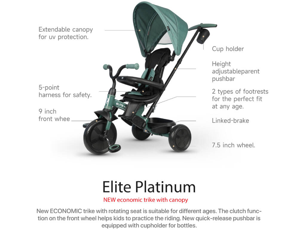 Tricycle Elite Platinum 6 en 1 Siège pivotant