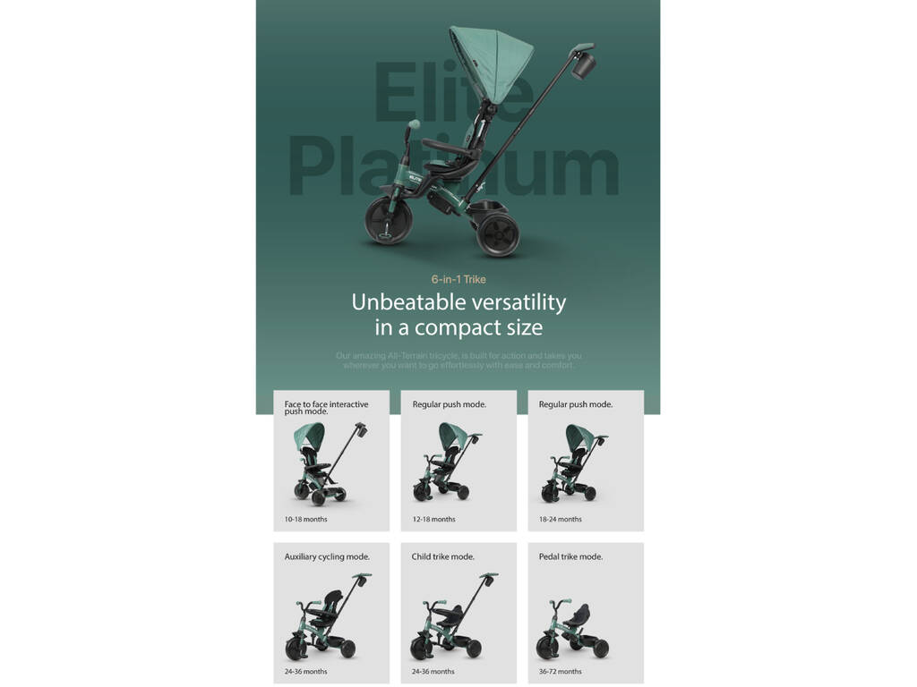 Tricycle Elite Platinum 6 en 1 Siège pivotant