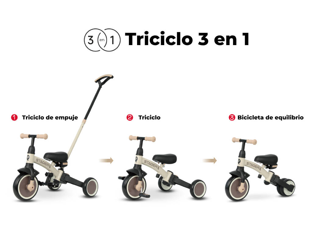 Triciclo e bicicletta Stager 3 in 1 Beige