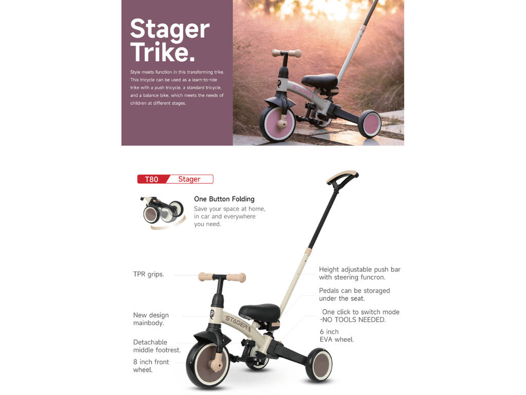 Triciclo e bicicletta Stager 3 in 1 Beige