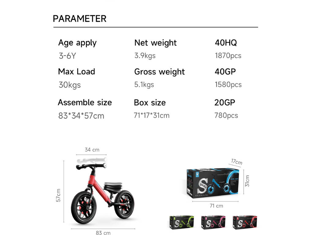 Bicicletta senza pedali Spark rossa 12