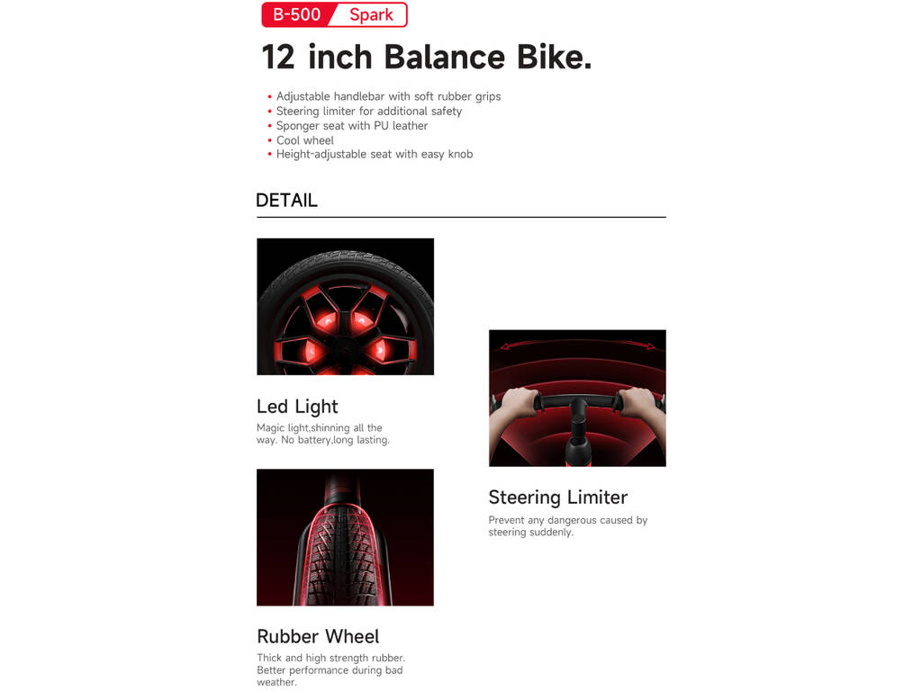 Bicicletta senza pedali Spark rossa 12