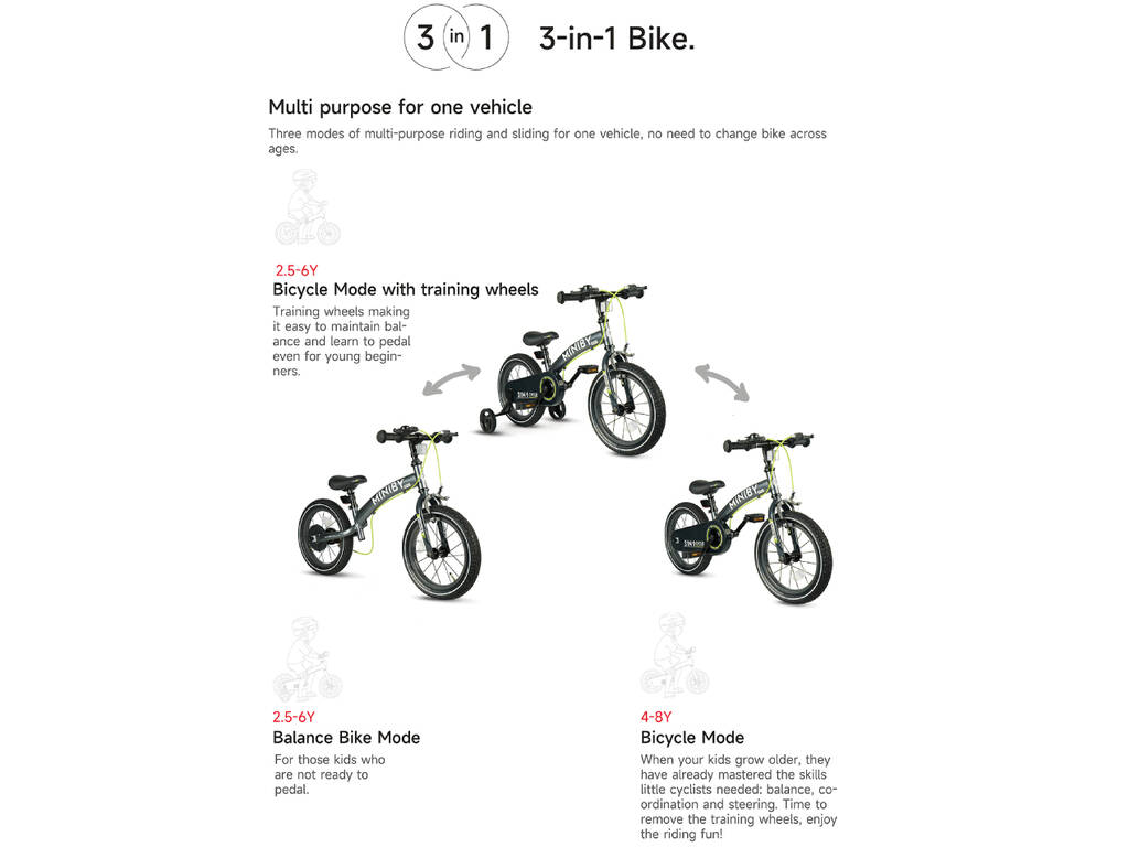 Bicicletta Miniby 3 in 1 da 14
