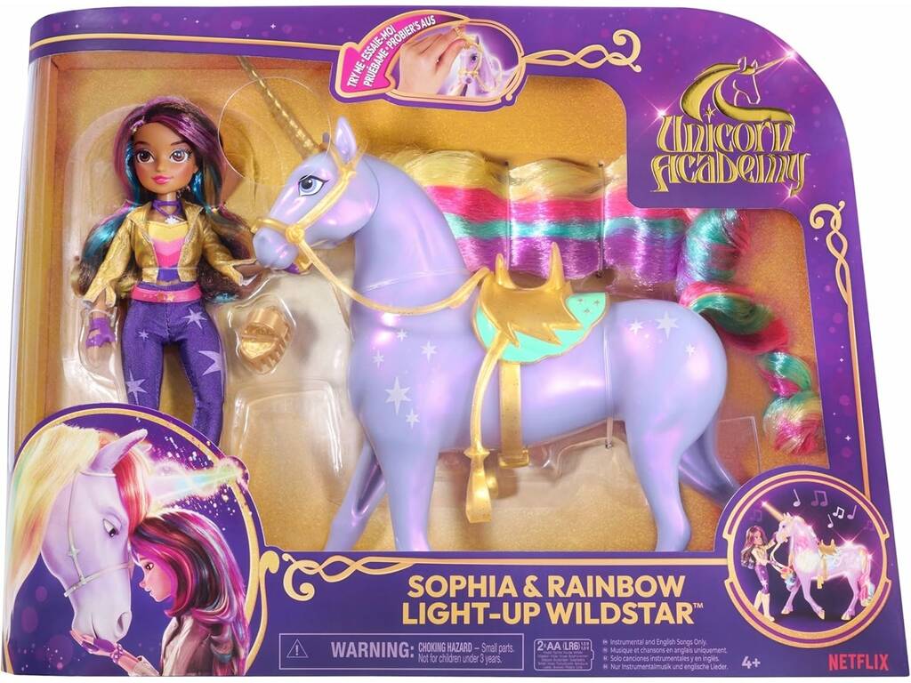 Unicorn Academy Boneca Sophia e Rainbow com Luz e Sons