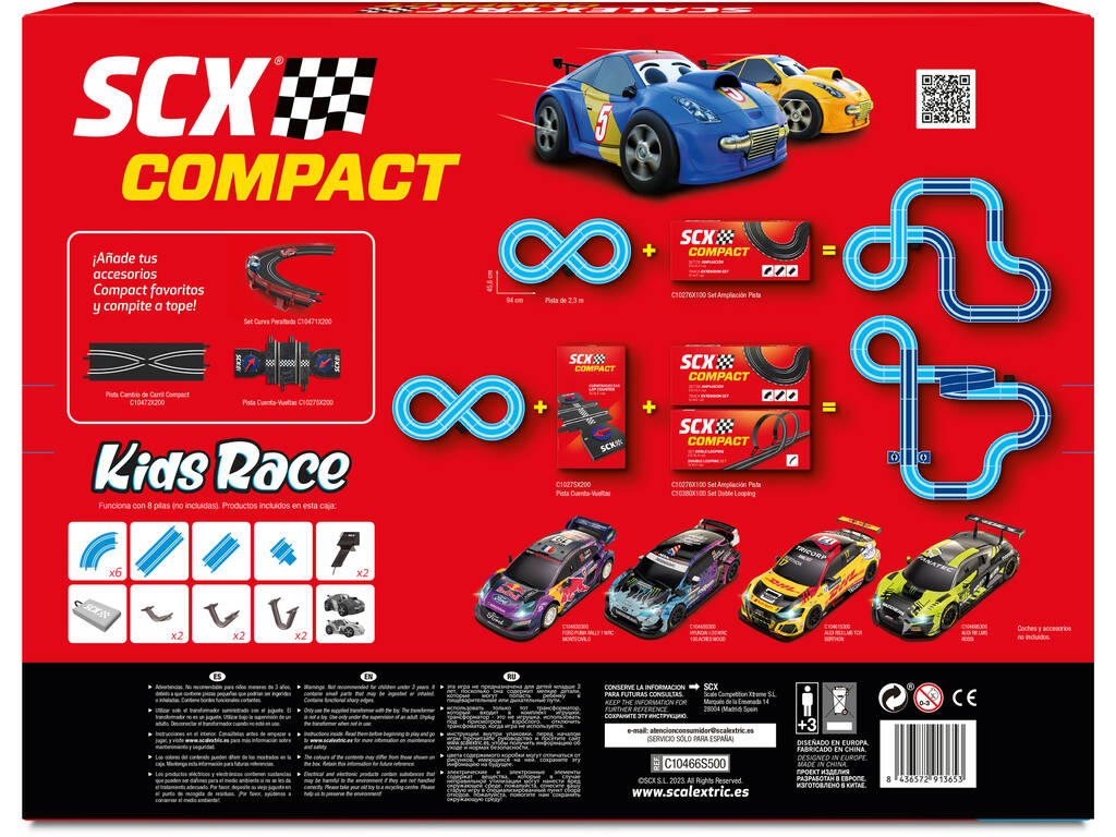 Scalextric Compact 1:43 Circuito Kids Race con 2 veicoli