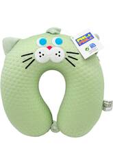 Almofada de Viagem para Pescoço Gato Verde de 27x27 cm