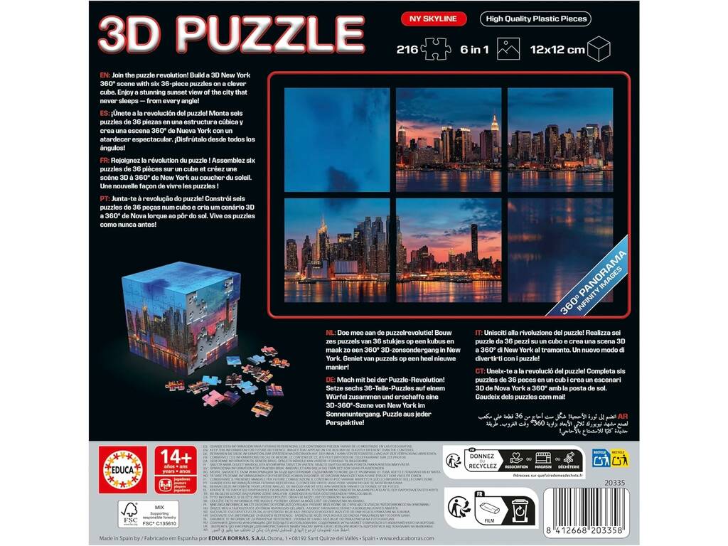 Puzzle 3D NY Skyline Panorama Cube 6 en 1 avec 216 pièces