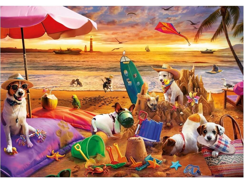 Puzzle 1000 Cani che giocano sulla spiaggia