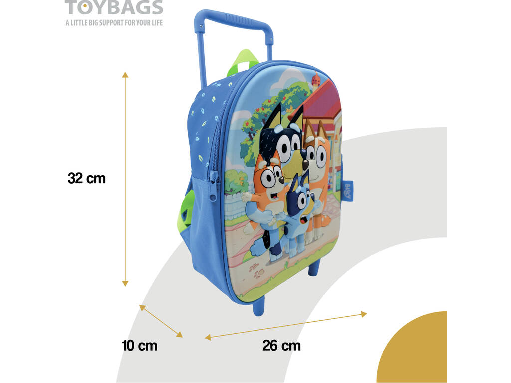 Bluey Mochila Carrito Preescolar 3D 32x26x10cm