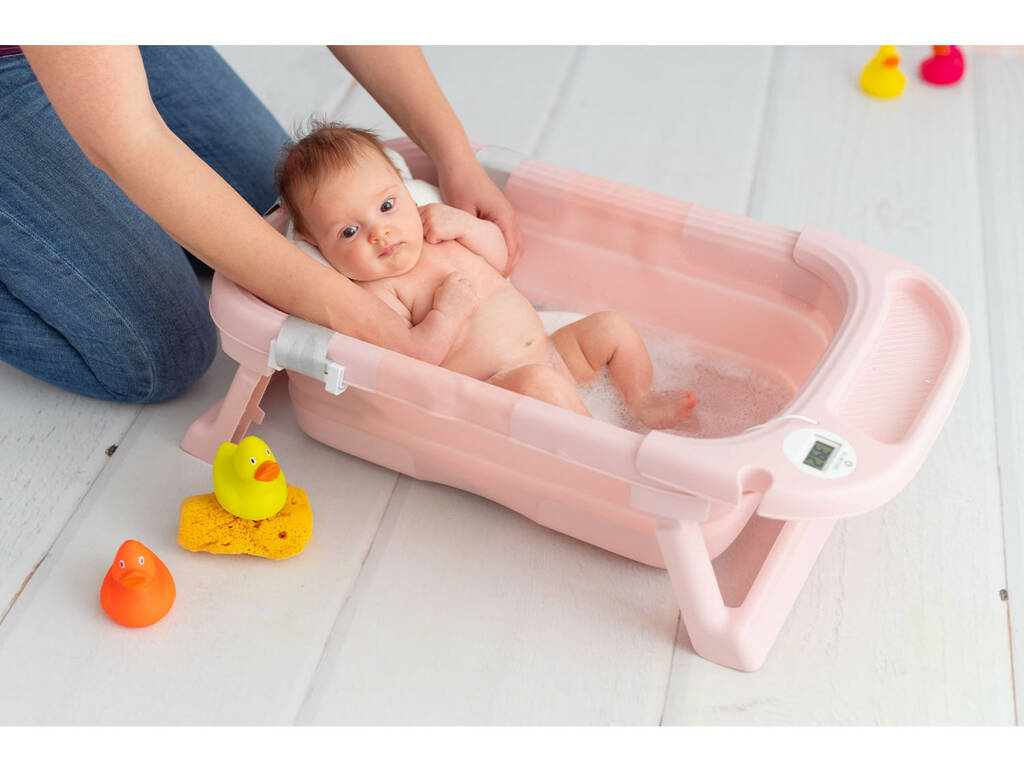 Vasca da bagno pieghevole rosa con amaca
