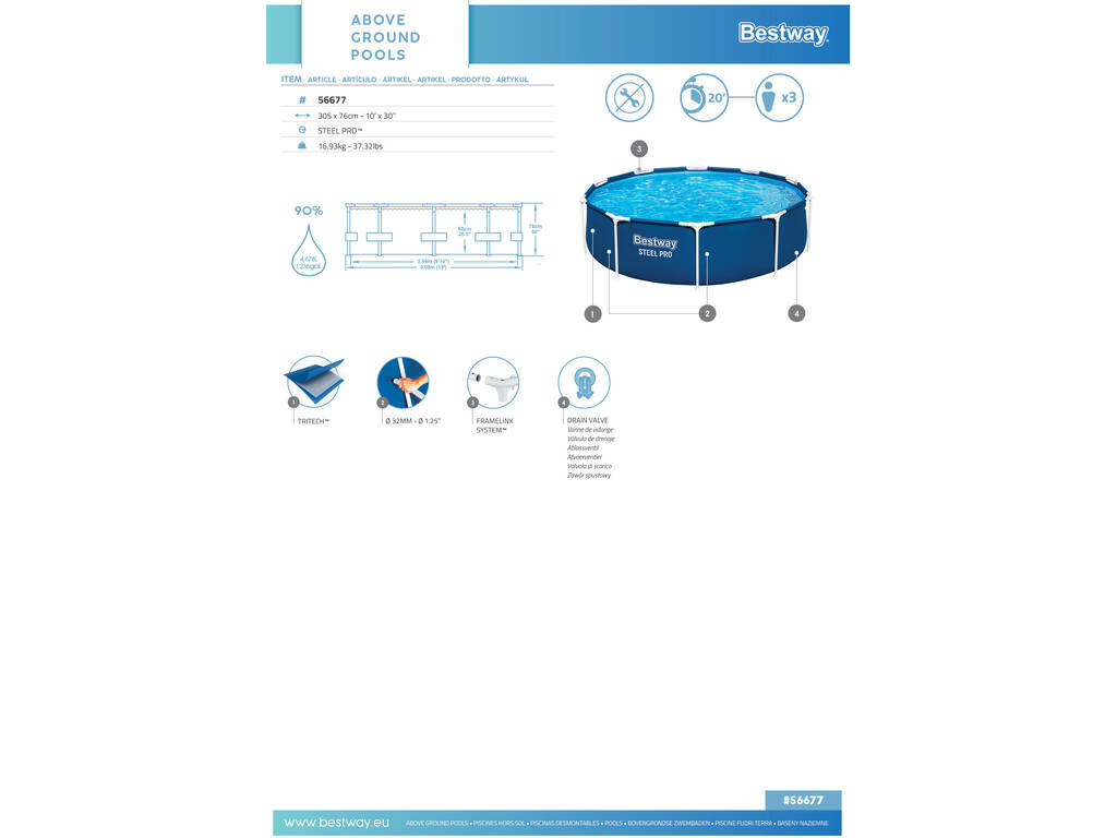 Piscina Smontabile 305x76 cm. Steel Pro Bestway 56677