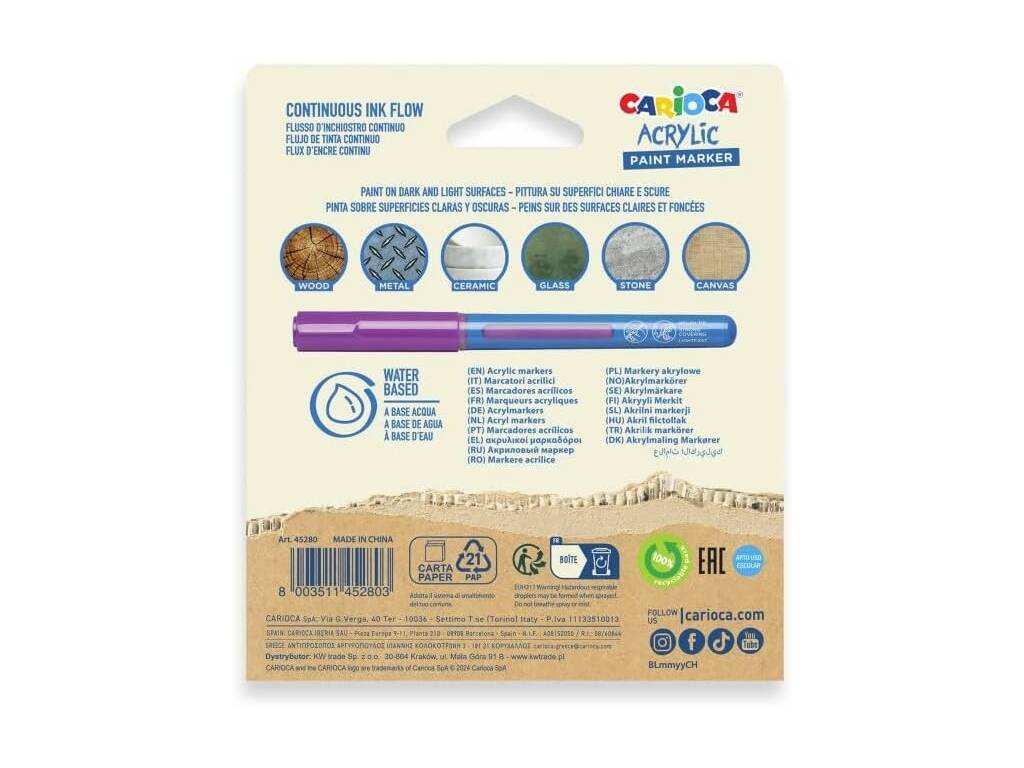 Carioca Acrylic Paint Marker Pack 5 pennarelli per tutte le superfici