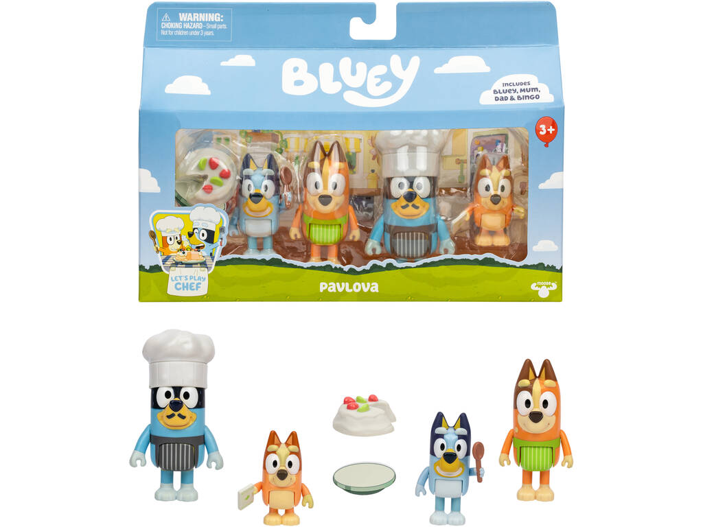 Bluey Jogo de Cozinheiro com 4 Figuras e Acessório