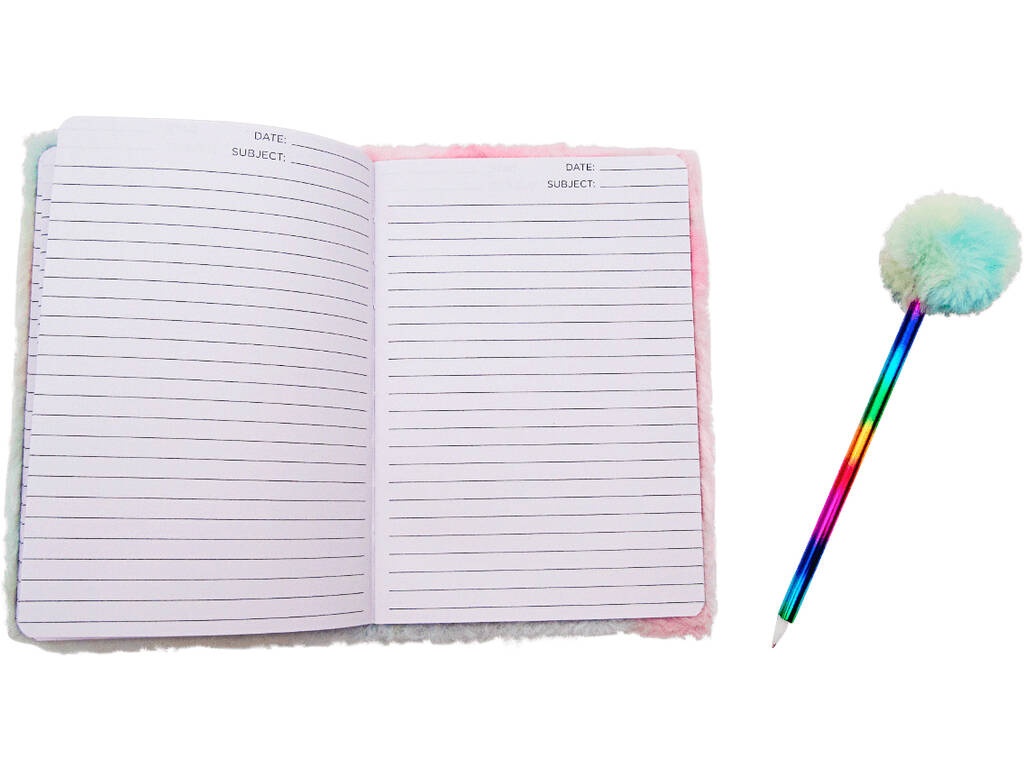 Taccuino peluche Squeezy A5 Donut Unicorno Bianco con 80 pagine e penna blu con pompon da 21 cm