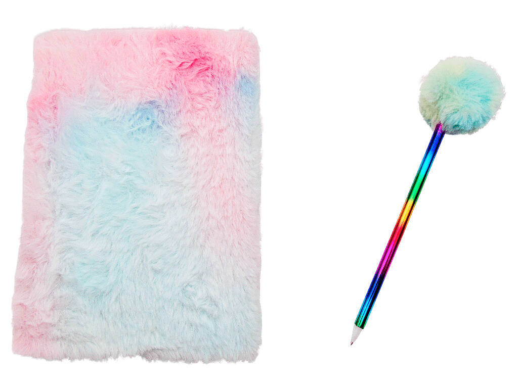 Taccuino peluche Squeezy A5 Donut Unicorno Bianco con 80 pagine e penna blu con pompon da 21 cm
