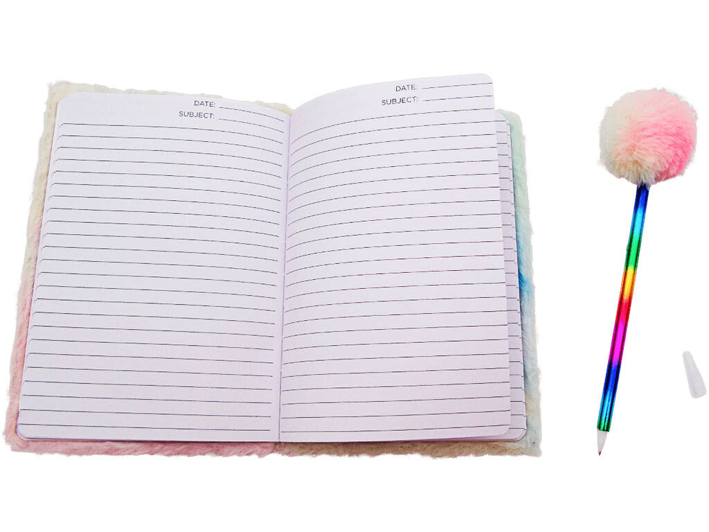 Taccuino peluche Squeezy A5 Donut Unicorno Rosa con 80 pagine e penna blu con pompon da 21 cm