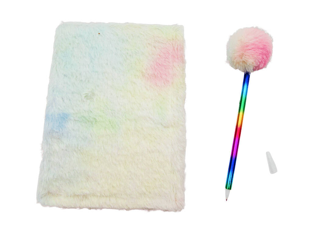 Taccuino peluche Squeezy A5 Donut Unicorno Rosa con 80 pagine e penna blu con pompon da 21 cm