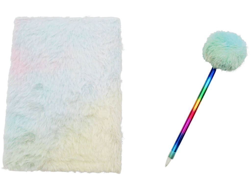 Taccuino Peluche Squeezy A5 Unicorno Donut Bianco con 80 pagine e penna blu con pompon da 21 cm