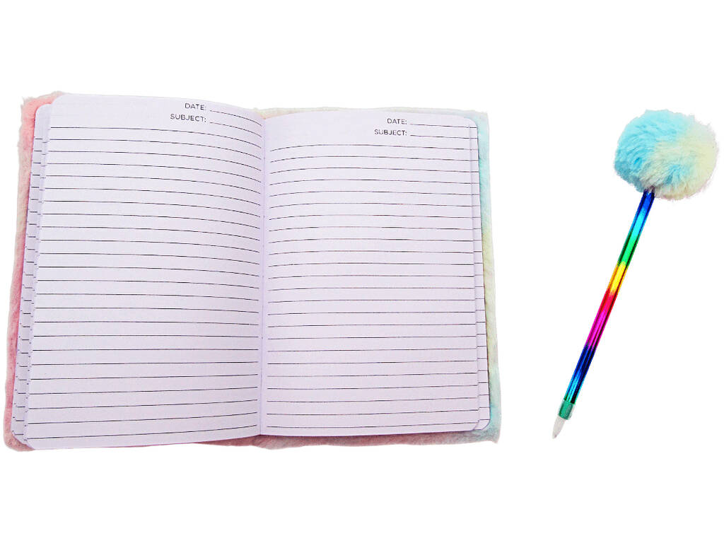 Taccuino Peluche Squeezy A5 Unicorno Corno Blu con 80 pagine e penna blu con pompon da 21 cm