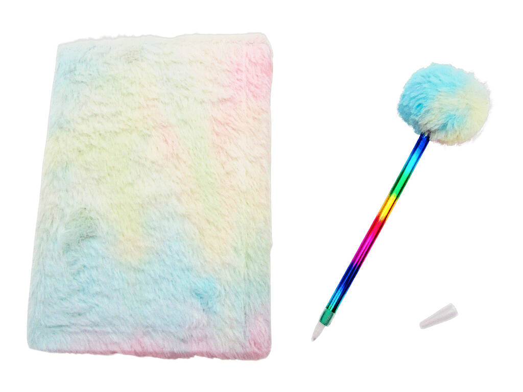 Taccuino Peluche Squeezy A5 Unicorno Corno Blu con 80 pagine e penna blu con pompon da 21 cm