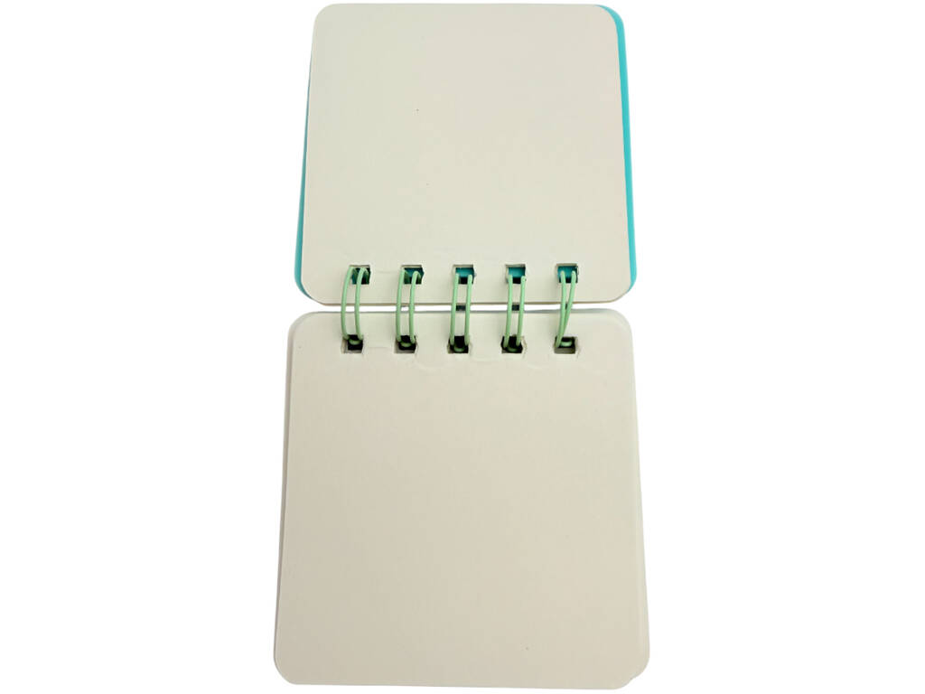 Taccuino A7 blu perforato con 50 pagine e 3 spille decorative.