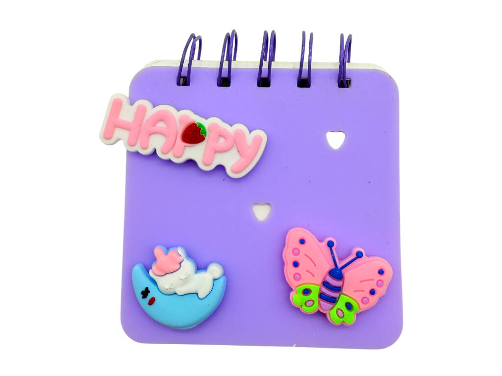 Taccuino A7 viola perforato con 50 pagine e 3 spille decorative