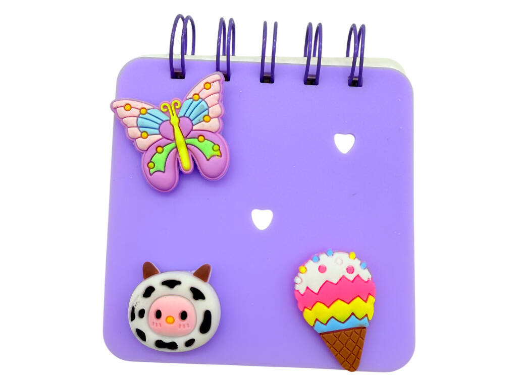 Taccuino A7 viola perforato con 50 pagine e 3 spille decorative