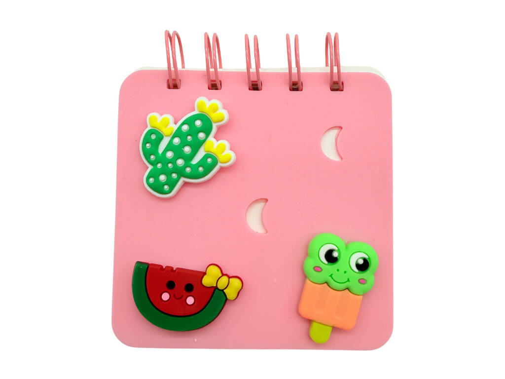 Taccuino A7 rosa perforato con 50 pagine e 3 spille decorative