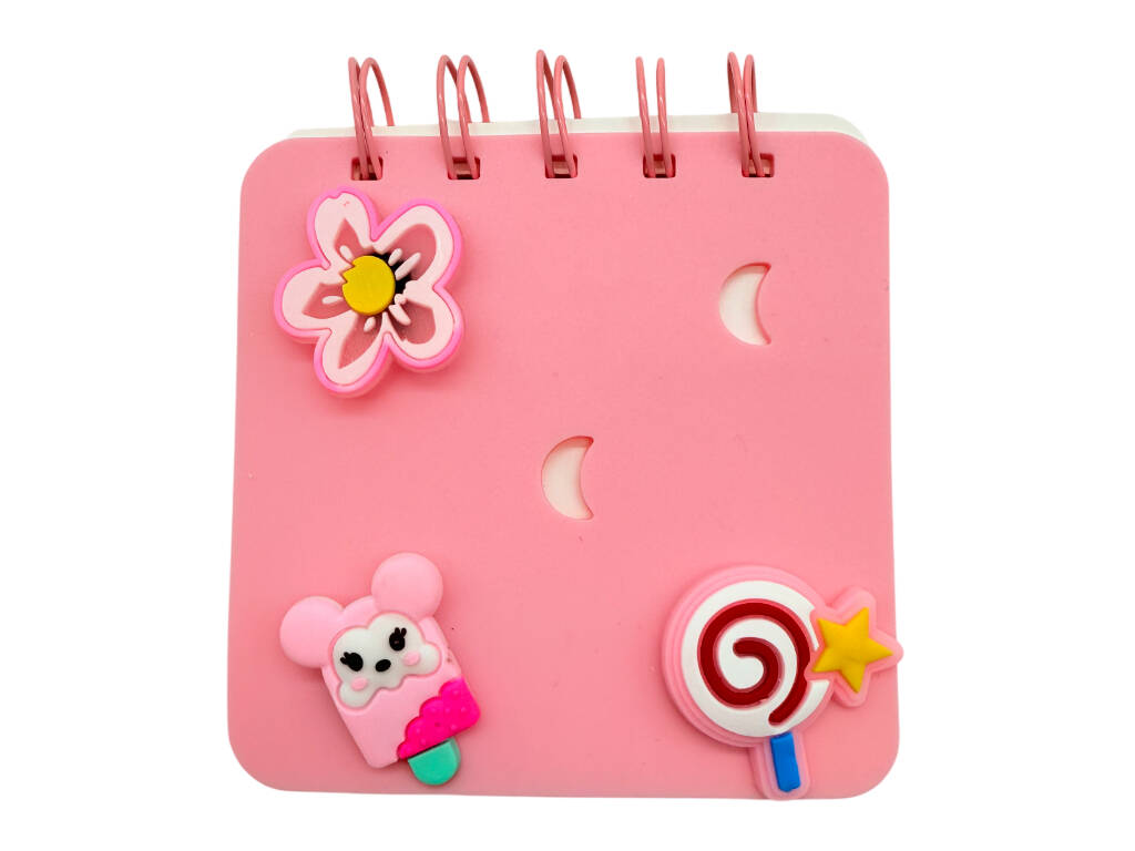 Taccuino A7 rosa perforato con 50 pagine e 3 spille decorative