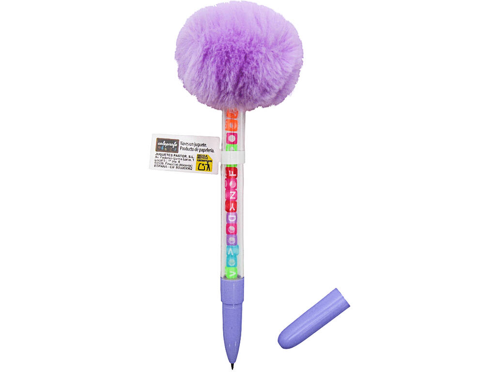 Penna a sfera blu con pompon e perline con lettere da 19 cm
