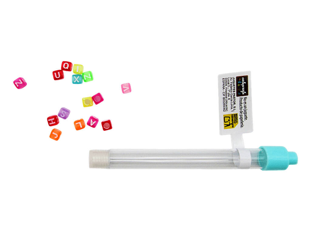 Penna a sfera blu con pompon e perline con lettere da 19 cm