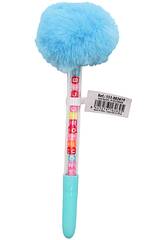 Penna a sfera blu con pompon e perline con lettere da 19 cm