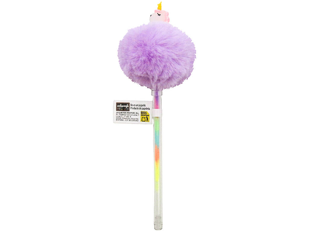 Penna multicolore con pompon e unicorno da 19 cm