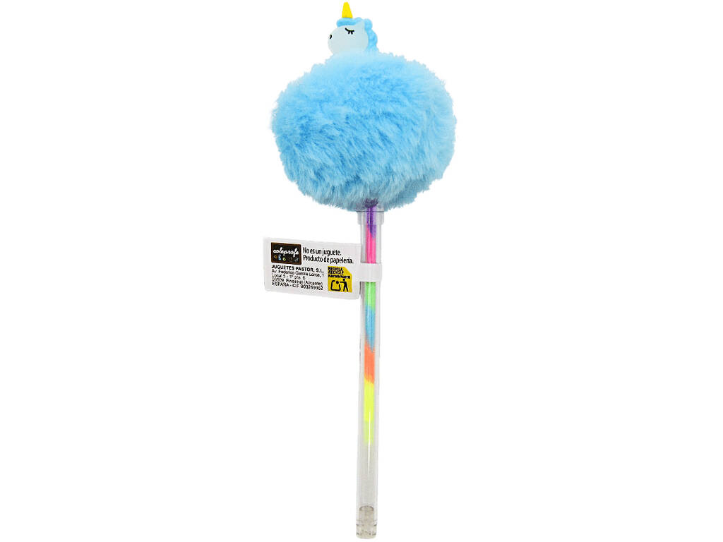 Penna multicolore con pompon e unicorno da 19 cm