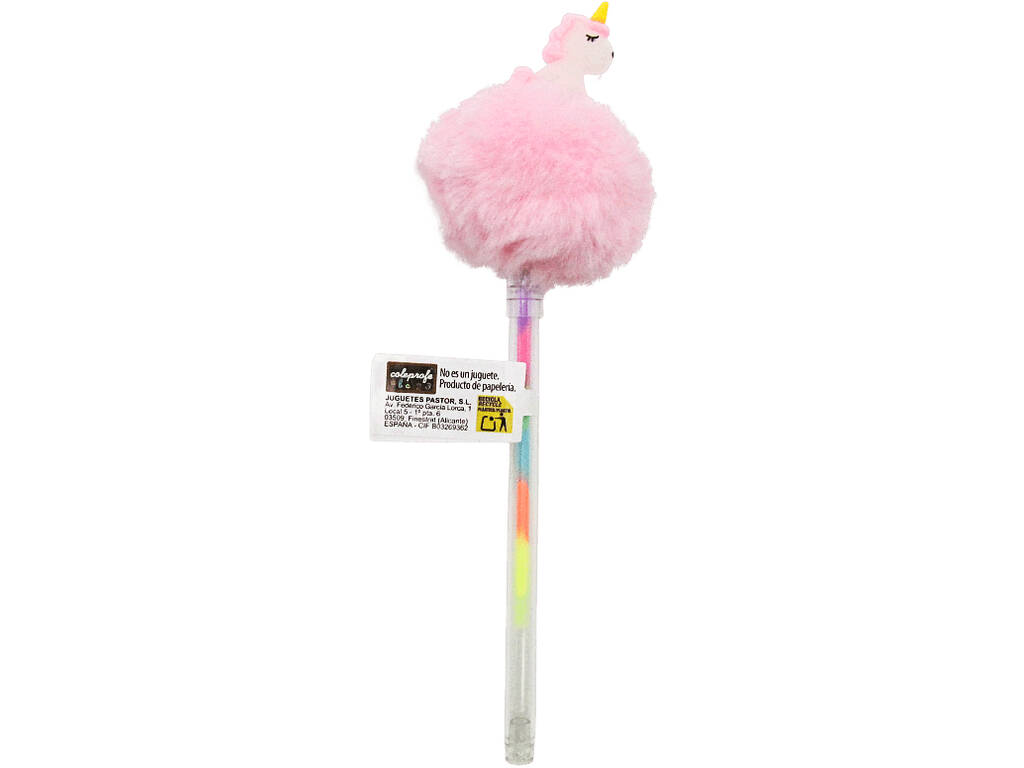 Penna multicolore con pompon e unicorno da 19 cm