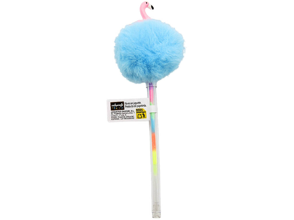 Penna multicolore con pompon e flamenco da 19 cm
