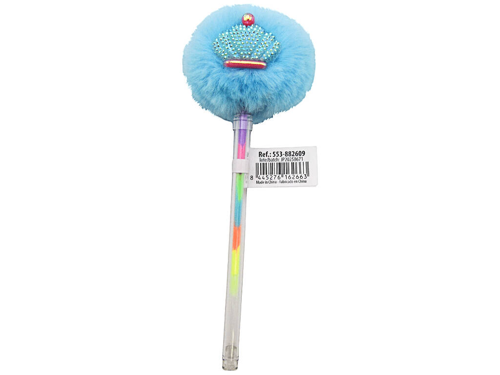 Penna multicolore con pompon e corona da 17,5 cm