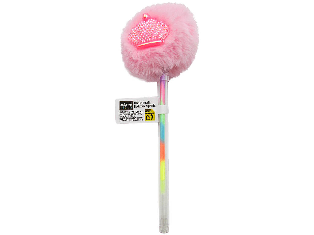 Penna multicolore con pompon e corona da 17,5 cm
