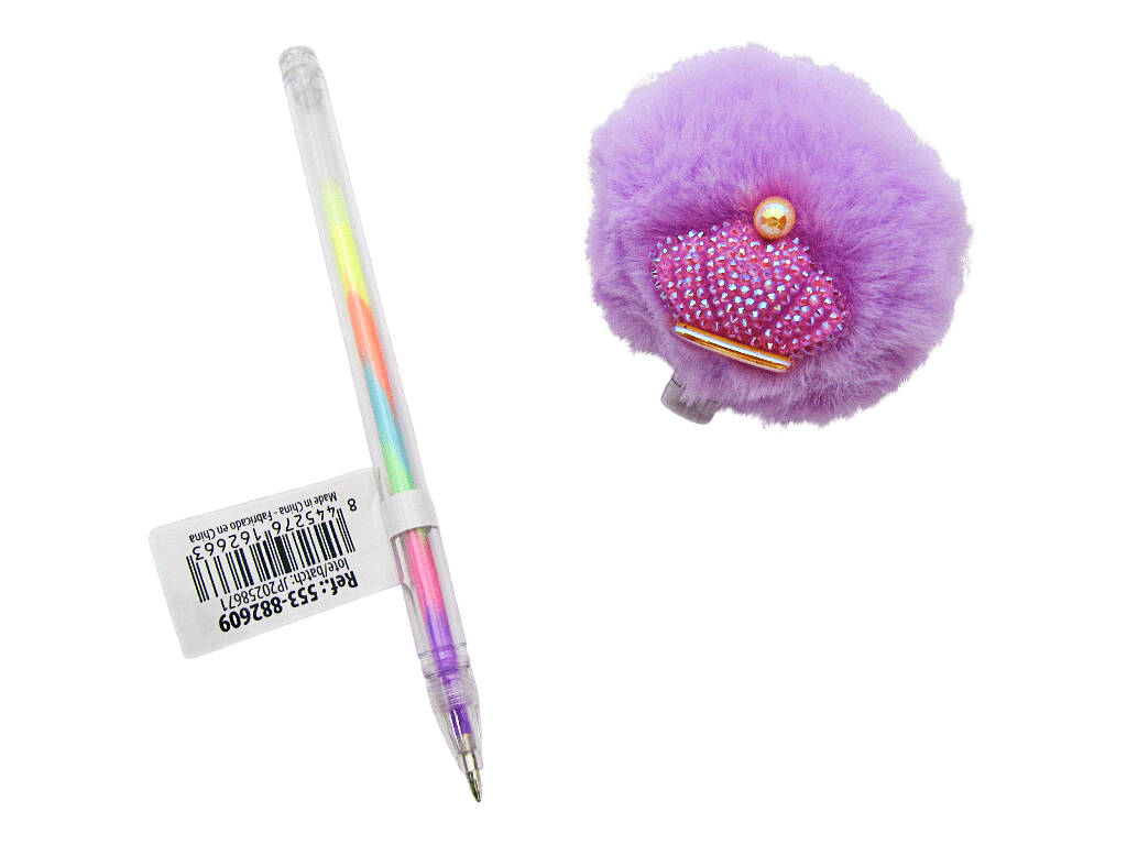 Penna multicolore con pompon e corona da 17,5 cm