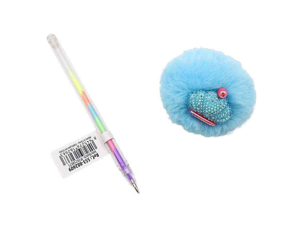 Penna multicolore con pompon e corona da 17,5 cm