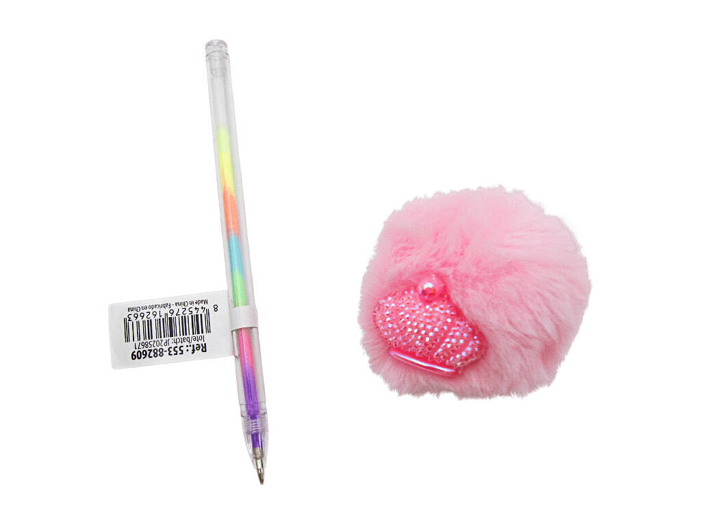 Penna multicolore con pompon e corona da 17,5 cm