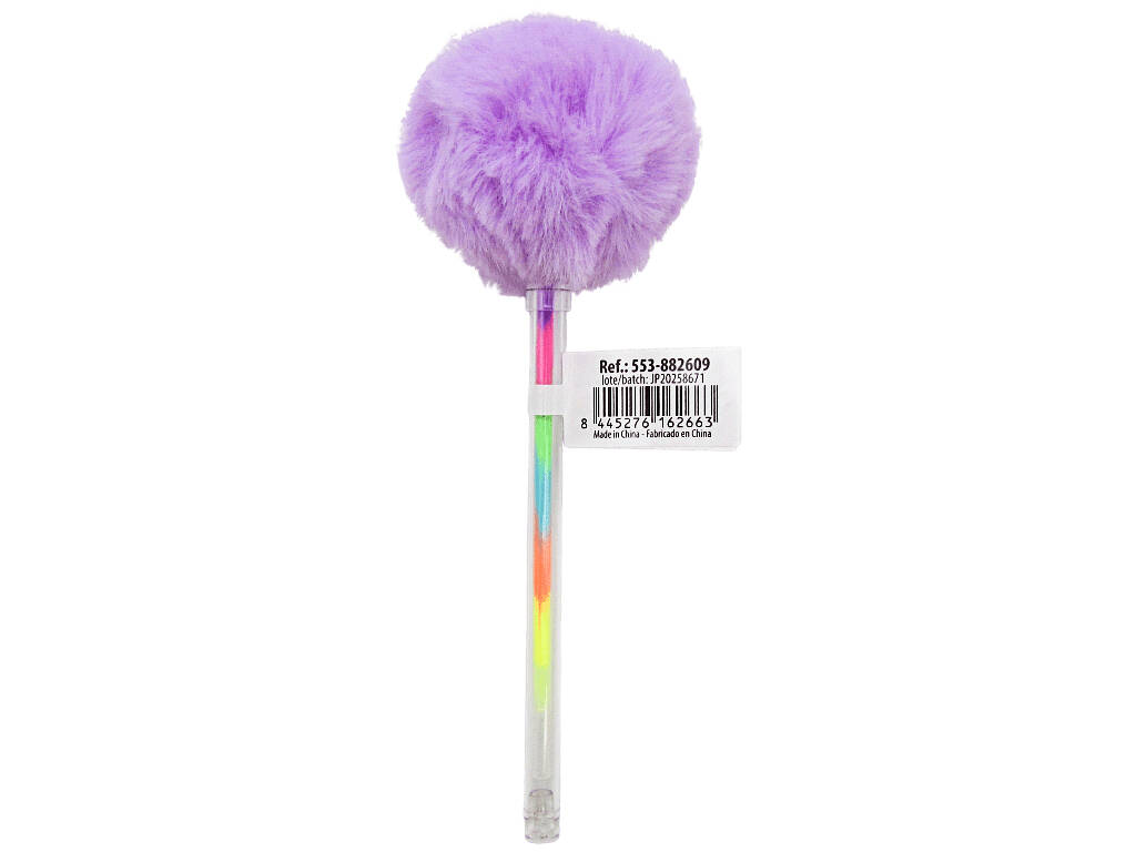 Penna multicolore con pompon e corona da 17,5 cm
