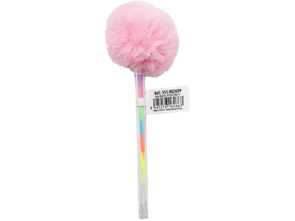 Penna multicolore con pompon e corona da 17,5 cm