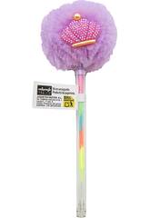 Stylo à bille multicolore avec pompon et couronne 17,5 cm