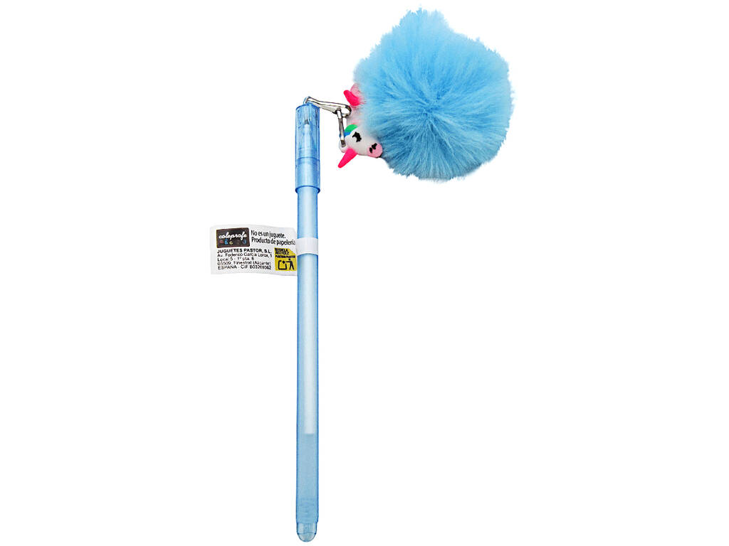 Penna a sfera blu con portachiavi pompon da 17,5 cm