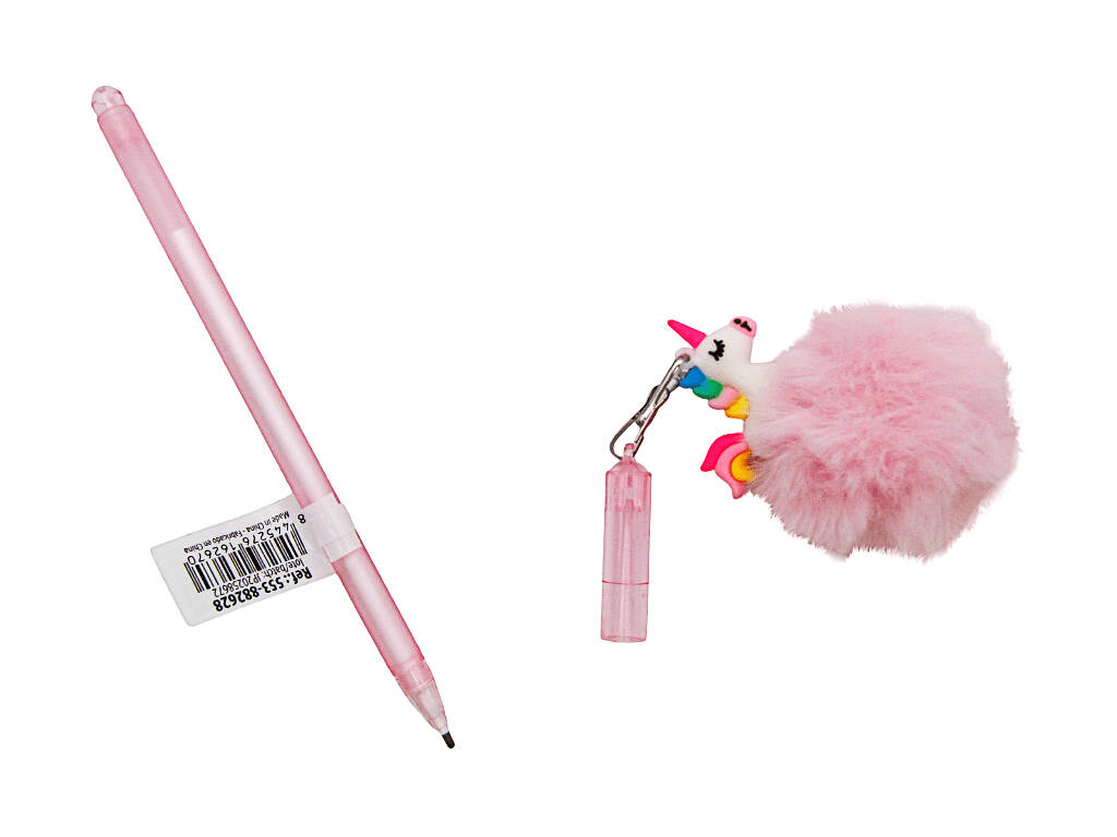 Penna a sfera blu con portachiavi pompon da 17,5 cm