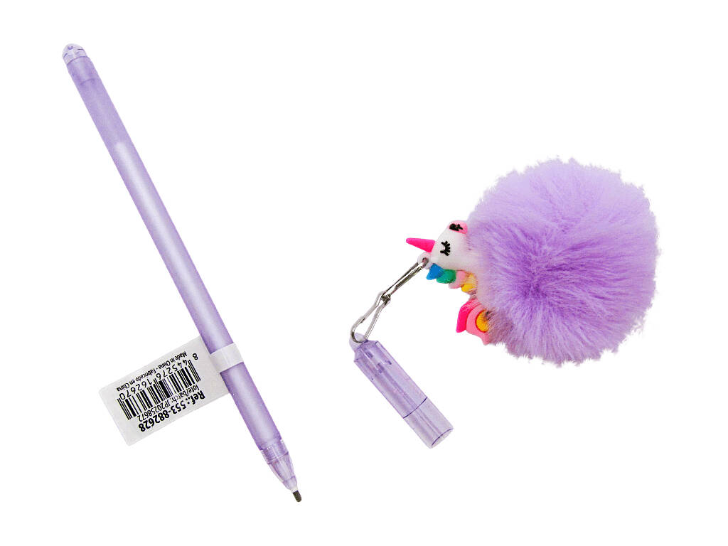 Penna a sfera blu con portachiavi pompon da 17,5 cm