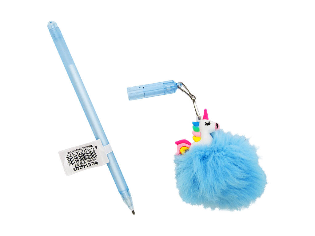Penna a sfera blu con portachiavi pompon da 17,5 cm