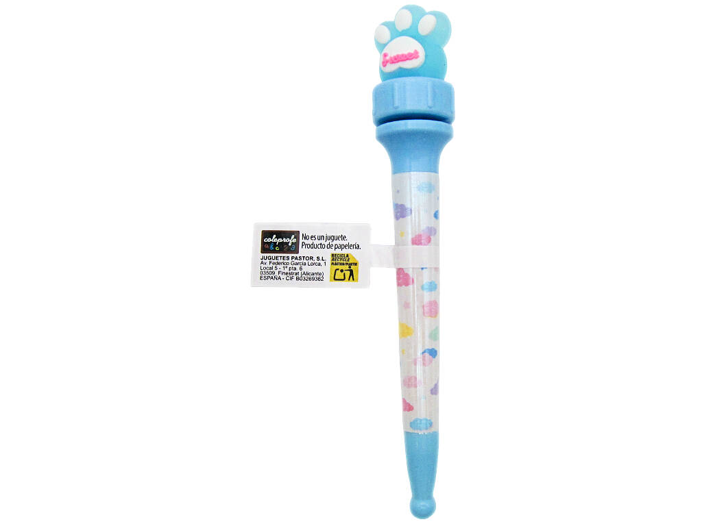 Stylo à bille bleu de 16 cm avec empreinte digitale rotative