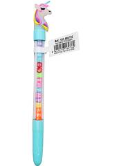Penna a sfera blu con unicorno e perline con lettere da 19,5 cm